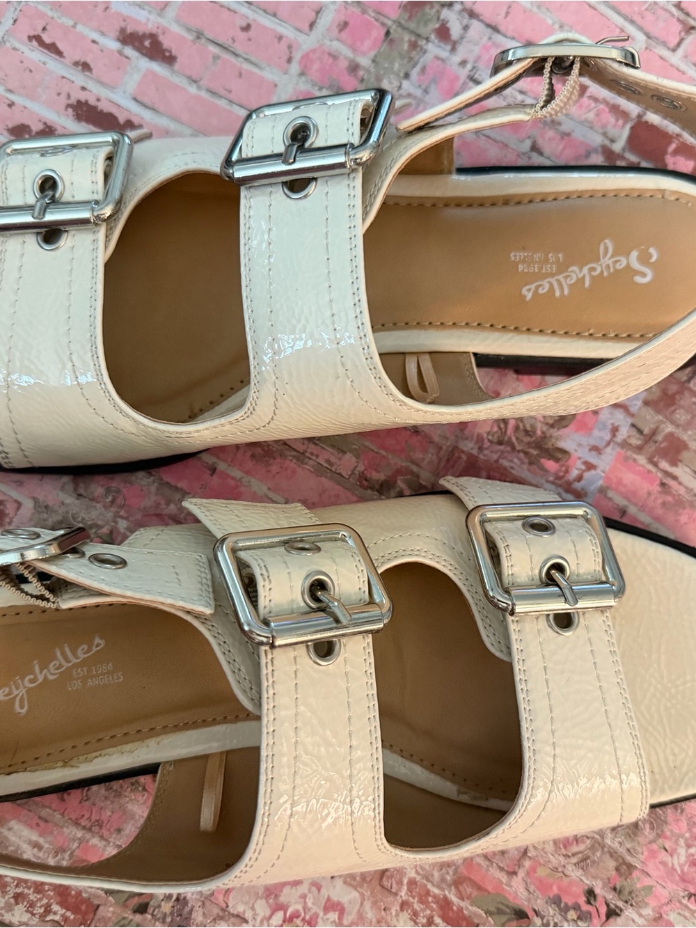 Seychelles Cream Patent Double-Buckle Sandal Women’s 8